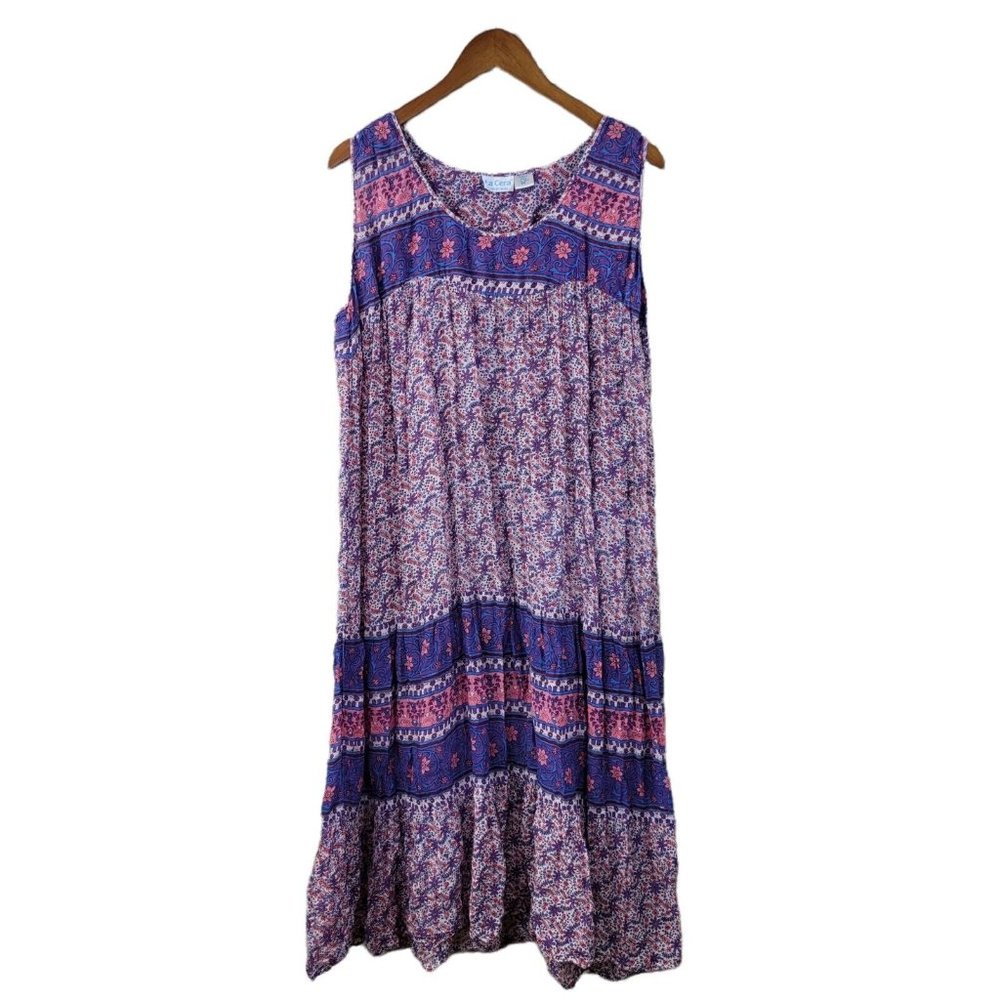 Vintage LA Cera Patio Dress Plus size 2X 18/20 Muumuu Caftan Kaftan Gauze blue - Picture 2 of 6